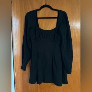Black Long Sleeve Square Neck Mini Dress